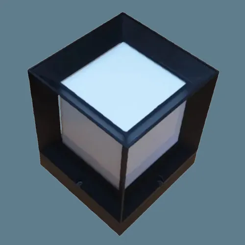 GATE POST E27 BK SQ ALU BLK PWDR..MILK GLS DIFF 200MM*200MM*H255MM